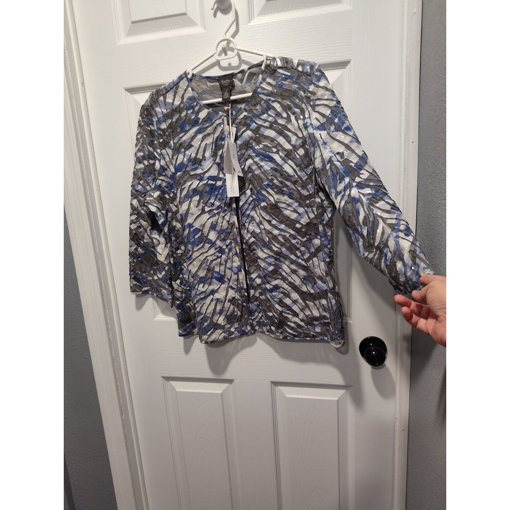 NWT Chico's Travelers Collection Watercolor Applique Jacket Sz 2 Medium $149 Tex - Picture 7 of 9